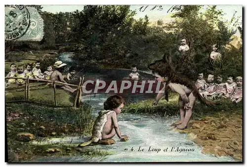 Cartes postales Fantaisie Enfant Bebe Le loup et l&#39agneau