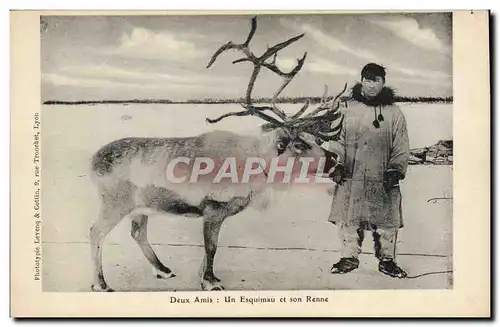 Cartes postales Polaire Deux amis Un Esquimau et son Renne