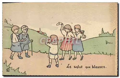 Cartes postales Fantaisie Illustrateur Enfants Le salut aux blesses Militaria