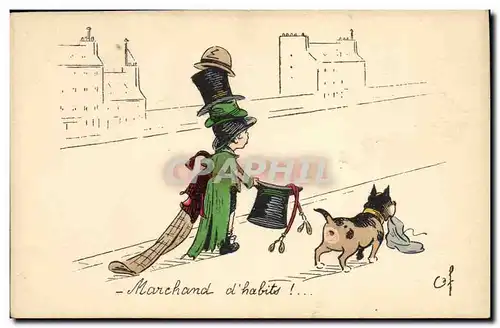 Ansichtskarte AK Fantaisie Illustrateur Enfant Marchand d&#39habits Chien