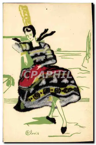 Cartes postales Fantaisie Illustrateur Femme Bretagne (d�cor en tissu)