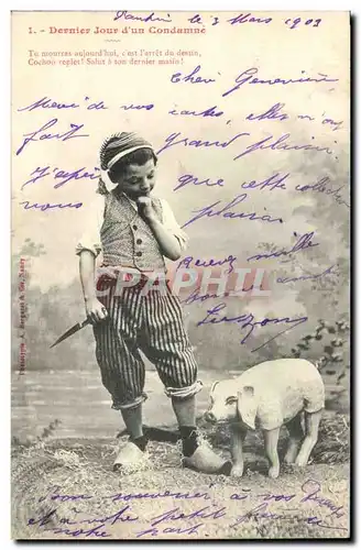 Cartes postales Fantaisie Enfant Dernier jour d&#39un condmane Cochon Porc