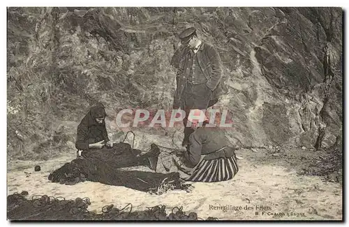 Cartes postales Peche Remaillage des filets