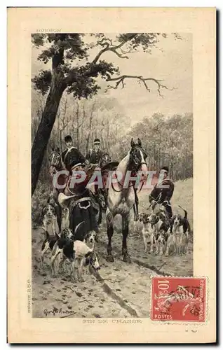 Cartes postales Chien Chiens Chasse a courre Cavalier