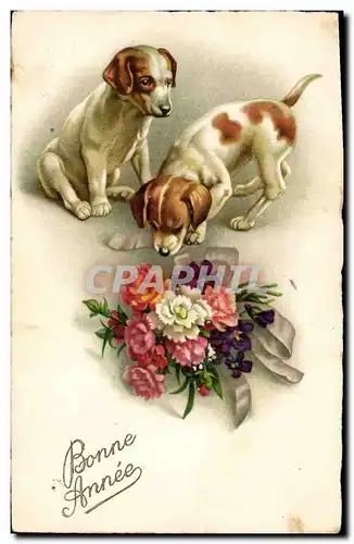 Ansichtskarte AK Chien Chiens Fleurs