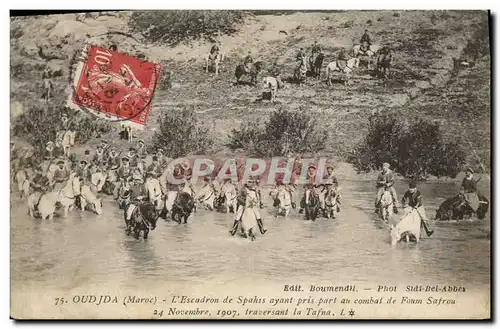 Cartes postales Militaria Oudjda Maroc L&#39escadron de Spahis ayant pris part au combat de Foum Safrou