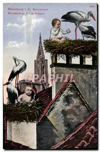 Cartes postales Fantaisie Enfant Bebe Cigogne Strasbourg