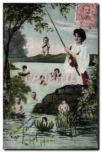 Cartes postales Fantaisie Enfant Bebe Femme Peche