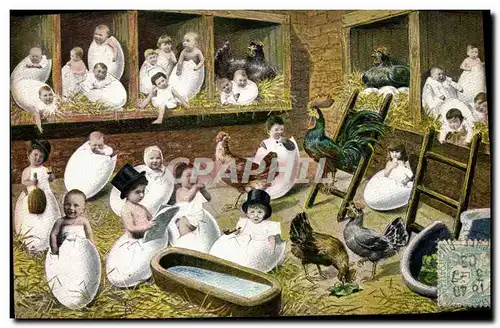 Cartes postales Fantaisie Enfant Bebe Coq poule
