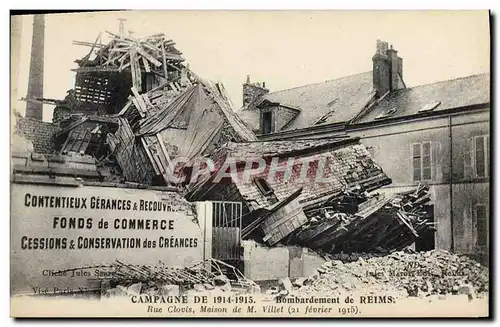 Cartes postales Bombardement de Reims Rue Clovis Maison de M Villet Notaire
