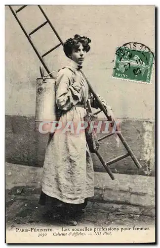 Cartes postales Paris Feministe Les nouvelles professions des femmes Colleuse d&#39affiches TOP