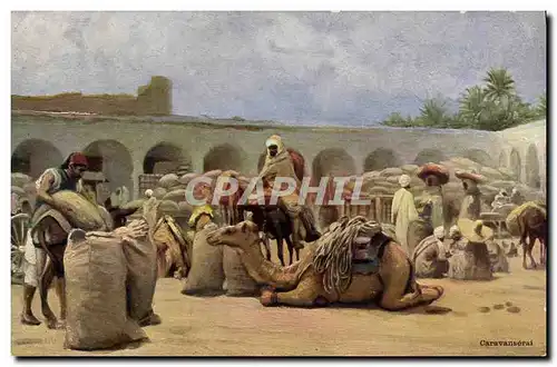 Ansichtskarte AK Orientalisme Caravanserai Chameaux