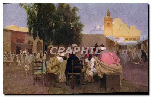 Cartes postales Orientalisme Cafe arabe et mosquee