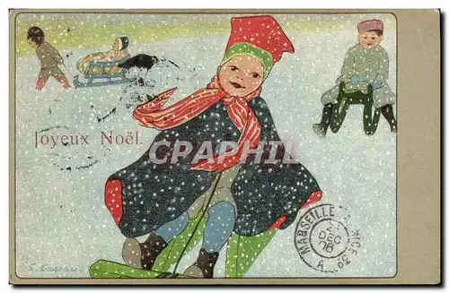 Cartes postales Fantaisie Illustrateur Enfant Noel Traineau