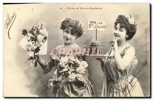 Cartes postales Fantaisie Femme Fetes et Porte bonheur