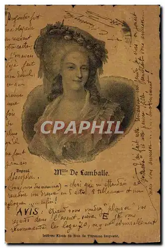 Cartes postales Mlle de Lamballe