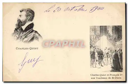 Cartes postales Charles Quint et Francois 1er aux tombeaux de St Denis