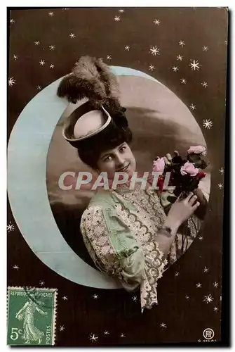 Cartes postales Fantaisie Femme Lune