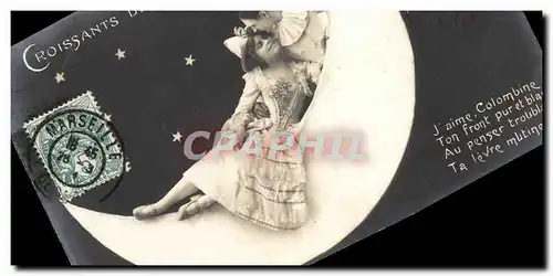 Cartes postales Fantaisie Femme Lune Croissants de lune