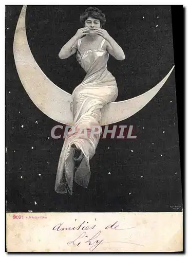 Cartes postales Fantaisie Femme Lune