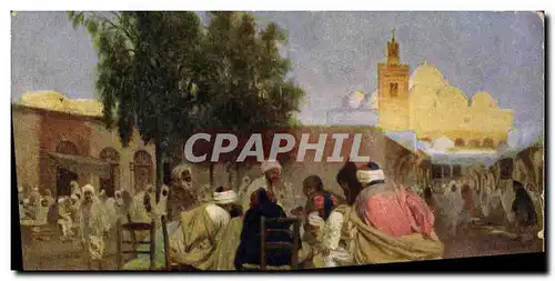 Cartes postales Fantaisie Orientalisme Cafe arabe et mosquee