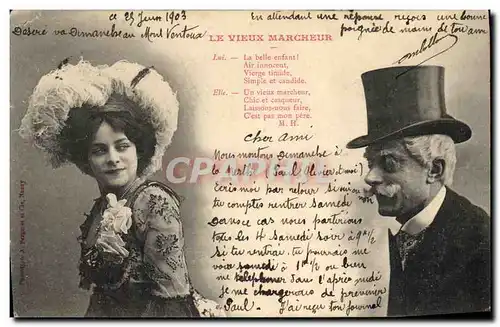 Cartes postales Fantaisie Femme Le vieux marcheur