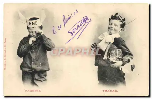 Cartes postales Fantaisie Enfant Paresse Travail