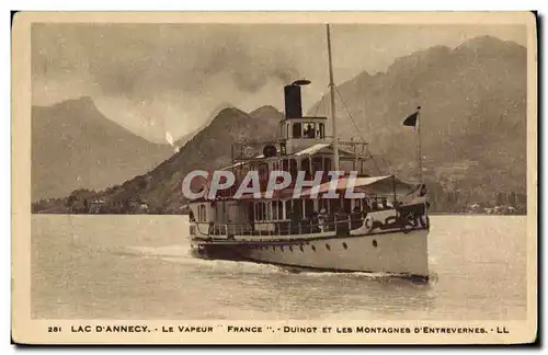 Cartes postales Bateau Lac d'Annecy Le vapeur France Duingt et les montagnes d'Entrevernes