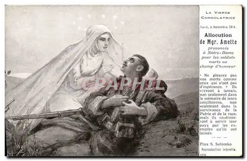 Cartes postales Militaria La Vierge consolatrice Mgr Amette