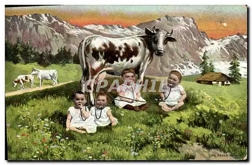 Cartes postales Fantaisie Enfant Bebe Vache