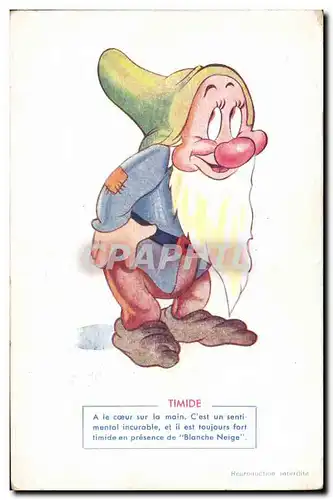 Cartes postales Fantaisie Illustrateur Walt Disney Blanche Neige et les sept nains Timide