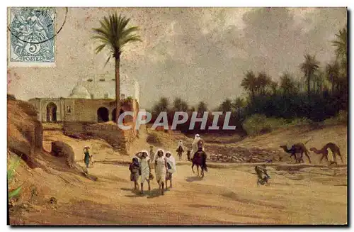 Cartes postales Fantaisie Orientalisme Oasis avec foret de dattiers