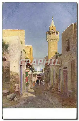 Cartes postales Fantaisie Orientalisme Rue et minaret