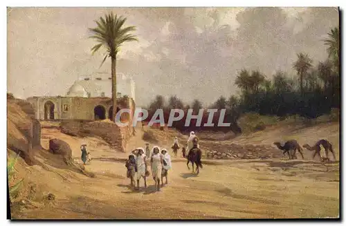 Cartes postales Fantaisie Orientalisme Oasis avec foret de dattiers