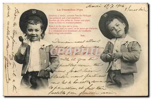 Cartes postales Fantaisie Enfants La premier pipe Tabac