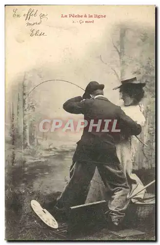 Cartes postales La peche a la ligne Ca mord