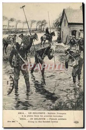 Cartes postales Belgique Soldats francais a la peche dans les prairies inondees
