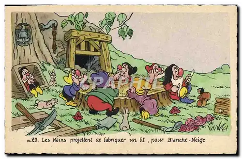 Cartes postales Fantaisie Walt Disney Blanche Neige et les sept nains Les nains projettent de fabriquer un lit