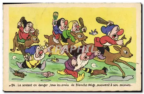 Cartes postales Fantaisie Walt Disney Blanche Neige et les sept nains La sentant en danger