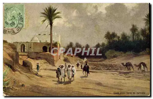 Cartes postales Fantaisie Orientalisme Oasis avec foret de dattiers