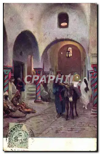 Ansichtskarte AK Fantaisie Orientalisme Scene de rue Ane Mule