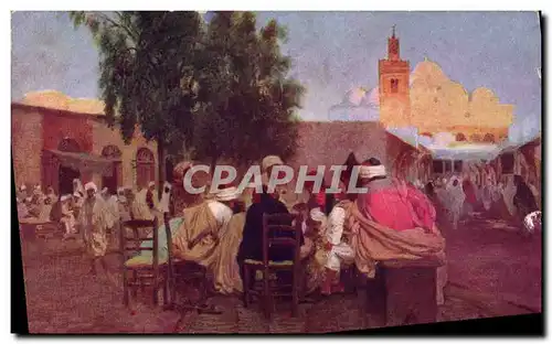 Cartes postales Fantaisie Orientalisme Cafe arabe et mosquee