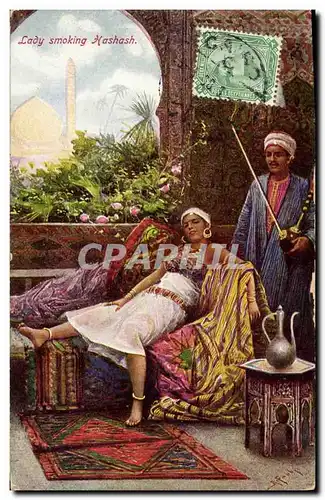 Ansichtskarte AK Fantaisie Orientalisme Lady smoking Hashash