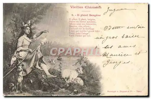 Cartes postales Fantaisie Vieilles chansons Il pleut Bergere