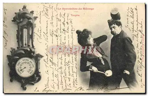 Cartes postales Fantaisie Femme Le barometre du menage Horloge