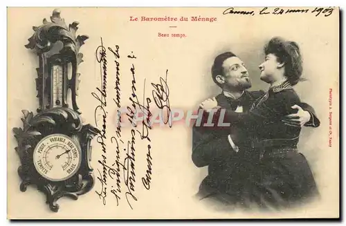 Cartes postales Fantaisie Femme Le barometre du menage Horloge Beau temps