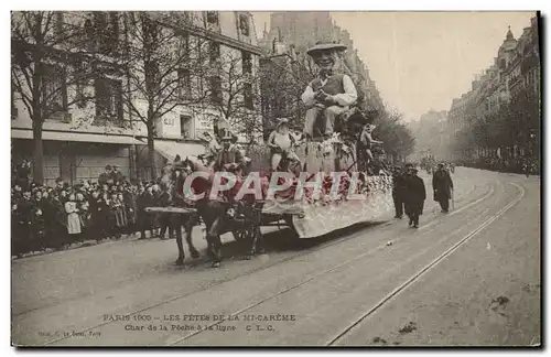 Cartes postales Peche Pecheur Paris 1905 Les fetes de la mi careme Char de la peche a la ligne