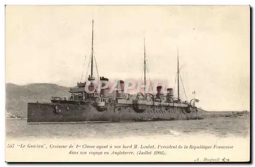 Ansichtskarte AK Bateau La Guichen Croiseur de 1ere Classe ayant a son bord m Loubet President de la Republique F