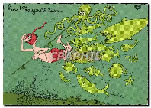 Cartes postales moderne Humour Rien toujours rien Pieuvre Poissons Requin