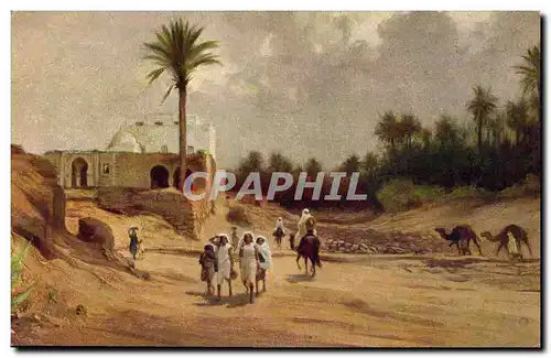 Cartes postales Fantaisie Orientalisme Oasis avec foret de dattiers